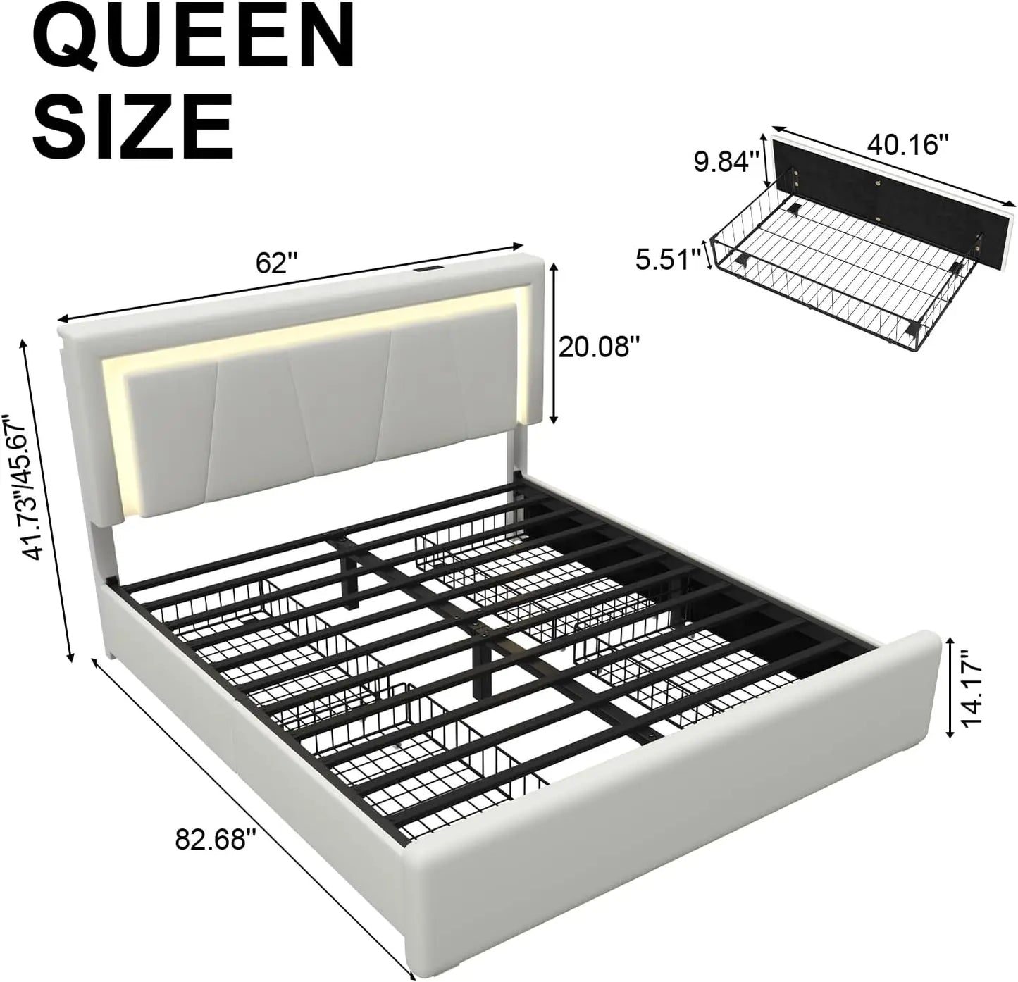 Bed Frame With Storage Drawers LED Headboard Charging Station