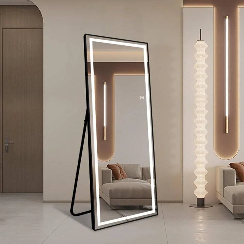 Full Length Lighted Mirror With Dimmable LEDs Aluminum Frame