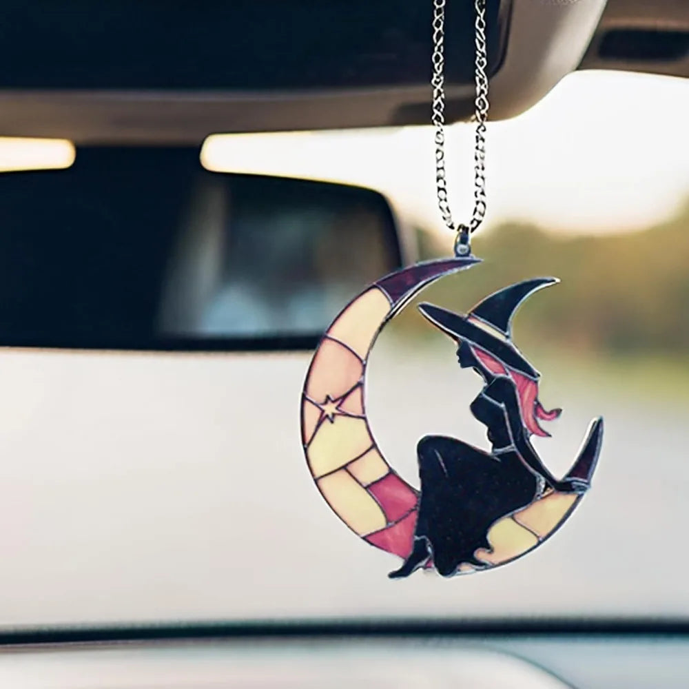 Moon Witch Car Hanging Ornament Rear View Mirror Decoration Charm