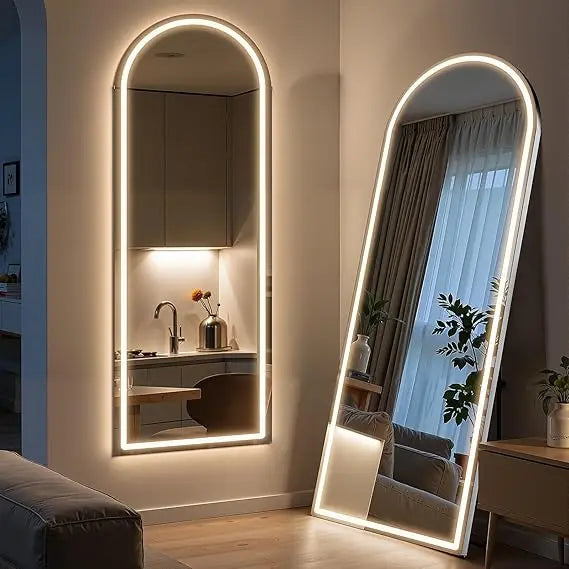 Illuminated Arched Floor Mirror With Adjustable Brightness LED