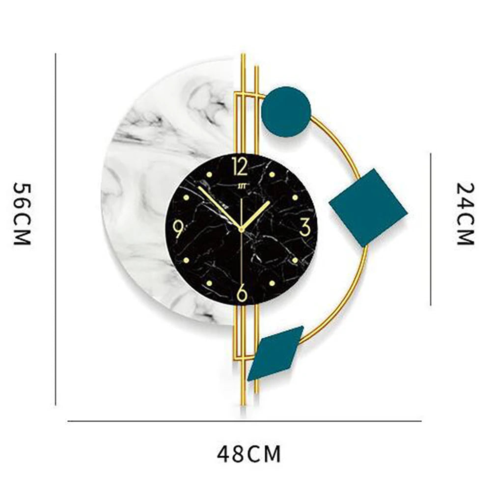 Silent Marble Semicircle Quartz Wall Clock For Living Room Decor