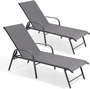 MKDK Outdoor Aluminum Chaise Lounge Chair Sun Lounger Five Position