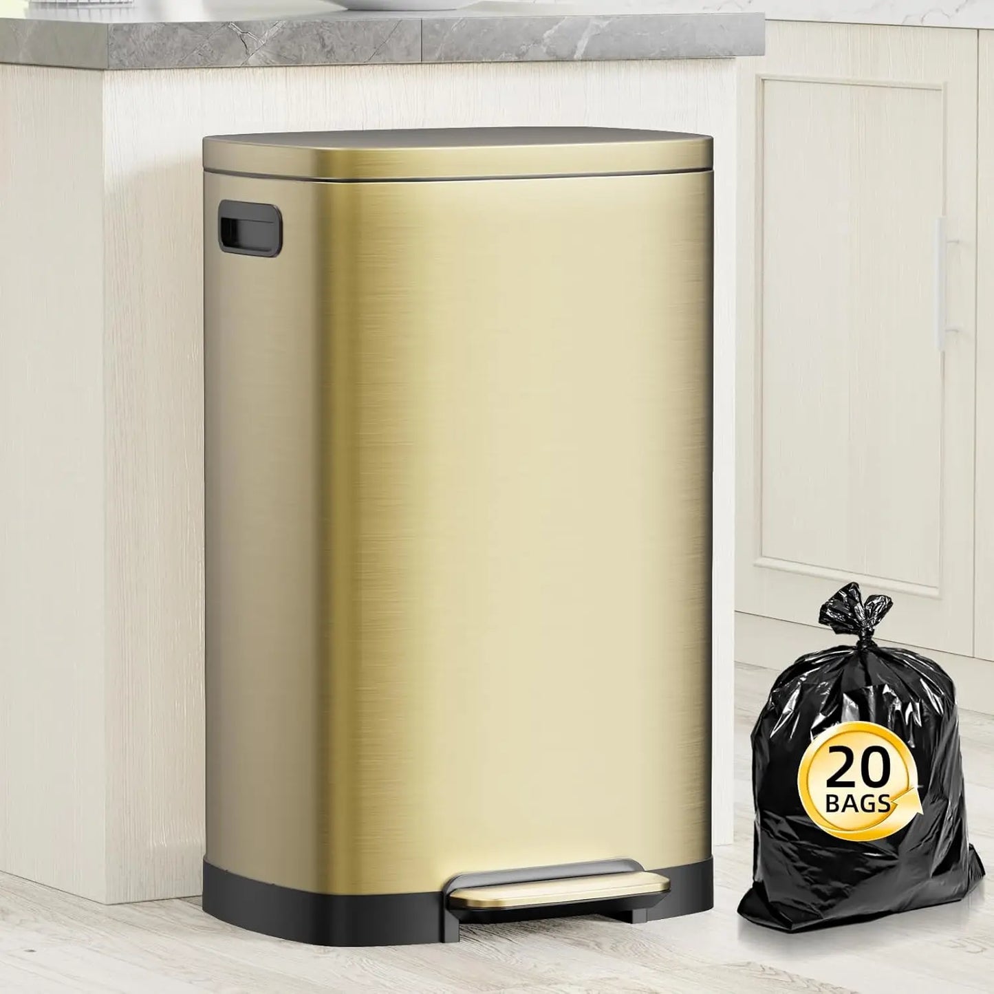 13 Gallon Trash Can with Lid, Trash Can with Removable Inner Bucket and Lid Soft Close, Pedal Rubbish Bin for Home Office