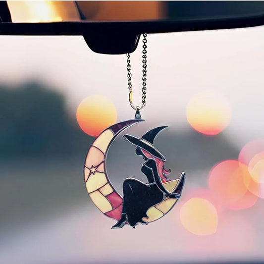 Moon Witch Car Hanging Ornament Rear View Mirror Decoration Charm