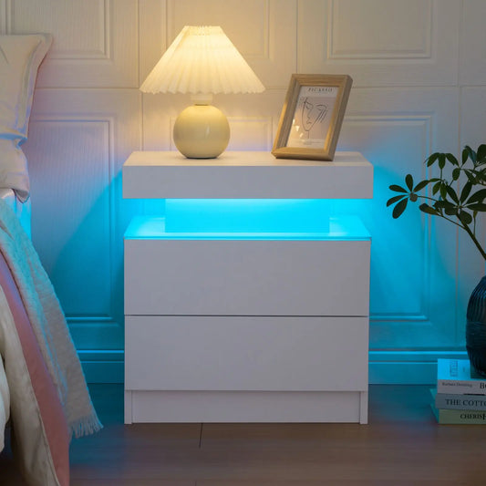 Cubehom LED Nightstands With 2 Drawers And RGB Lights