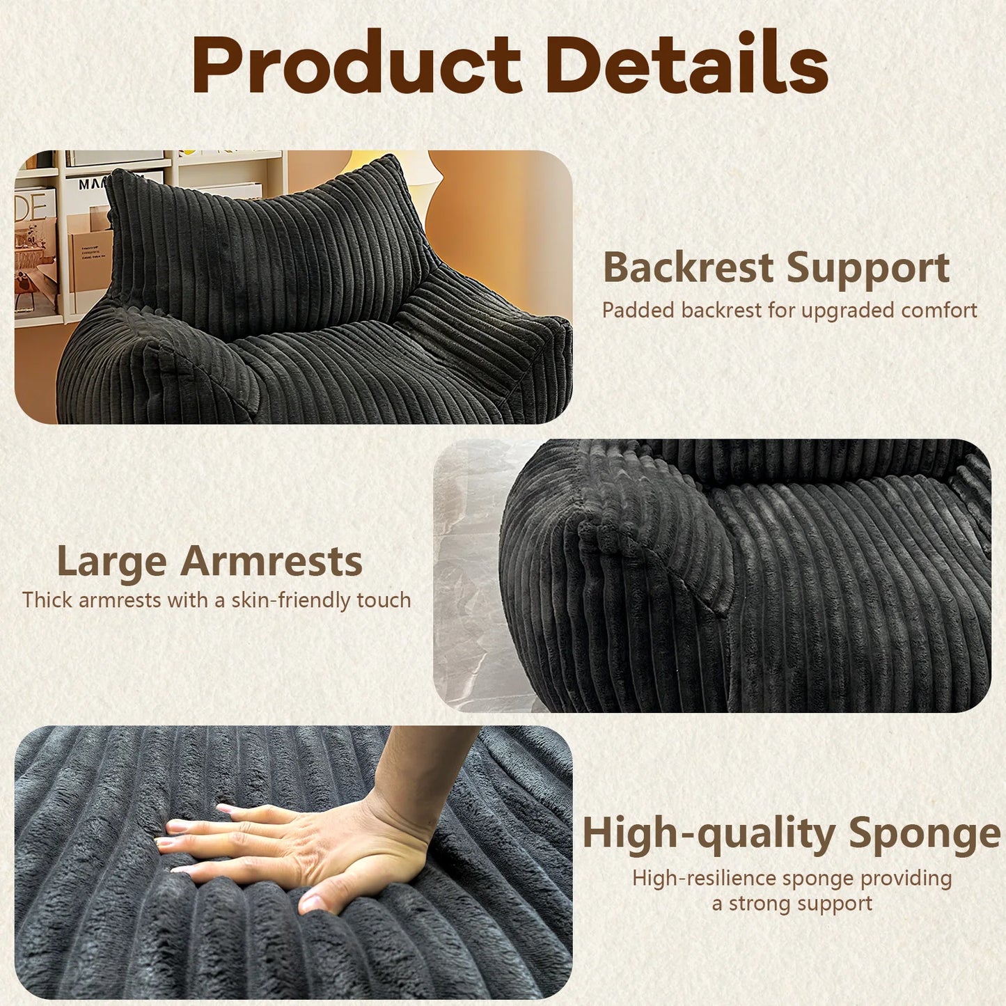 Reading Chair Bean Bag For Adults Living Room Foam Couch
