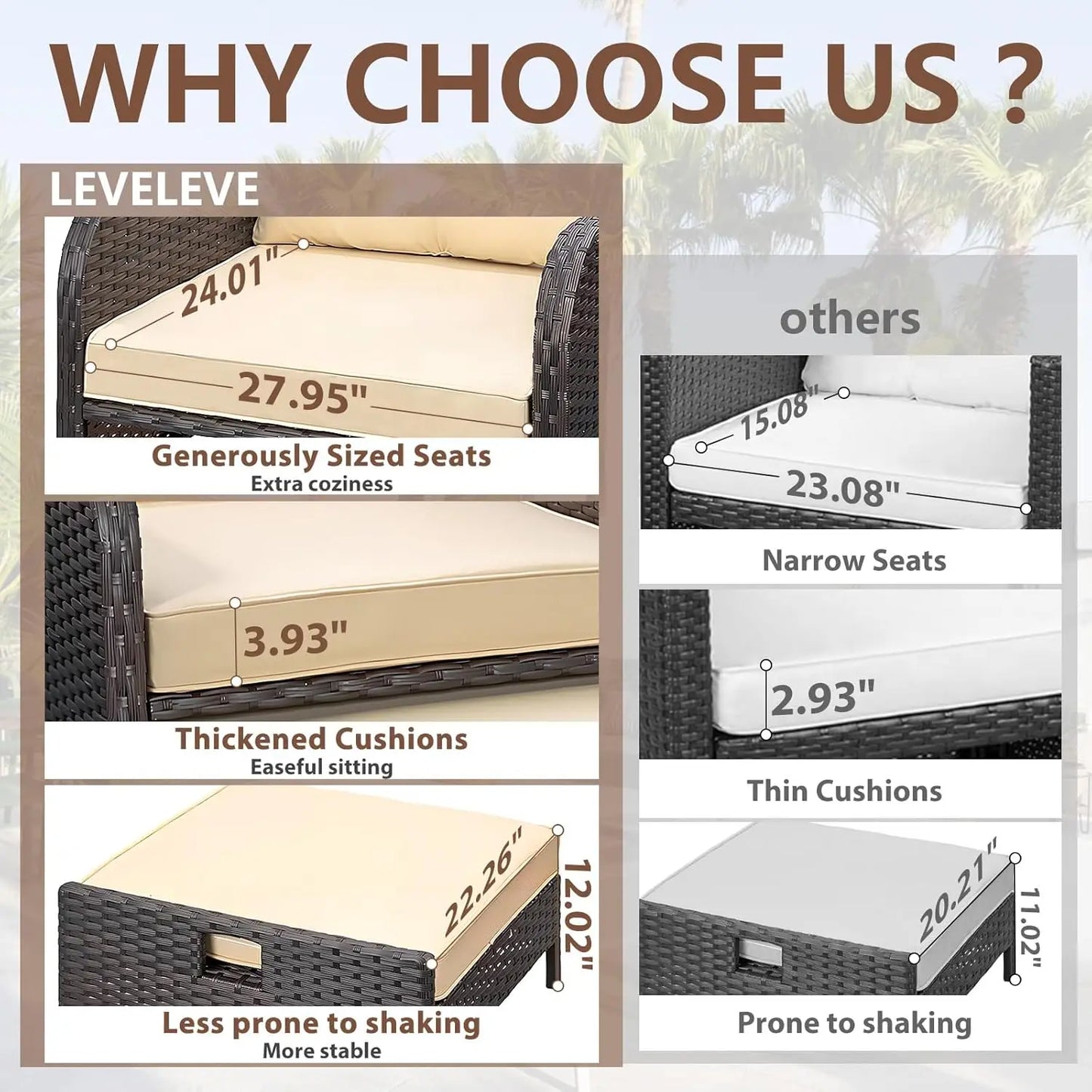 5 Piece Patio Conversation Set Rattan Wicker Outdoor Lounge Chairs