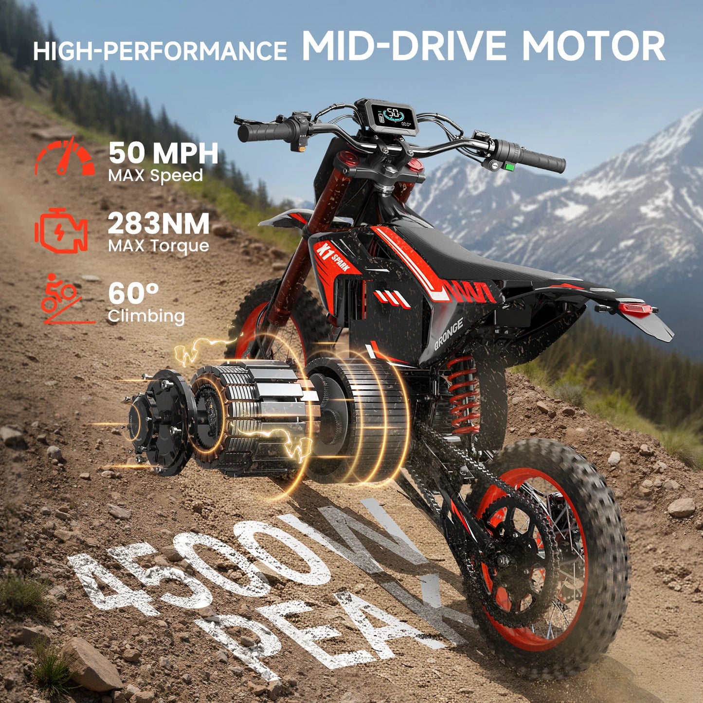 QRONGE X1 Spark Electric Dirt Bike 4500W Peak MPH Performance