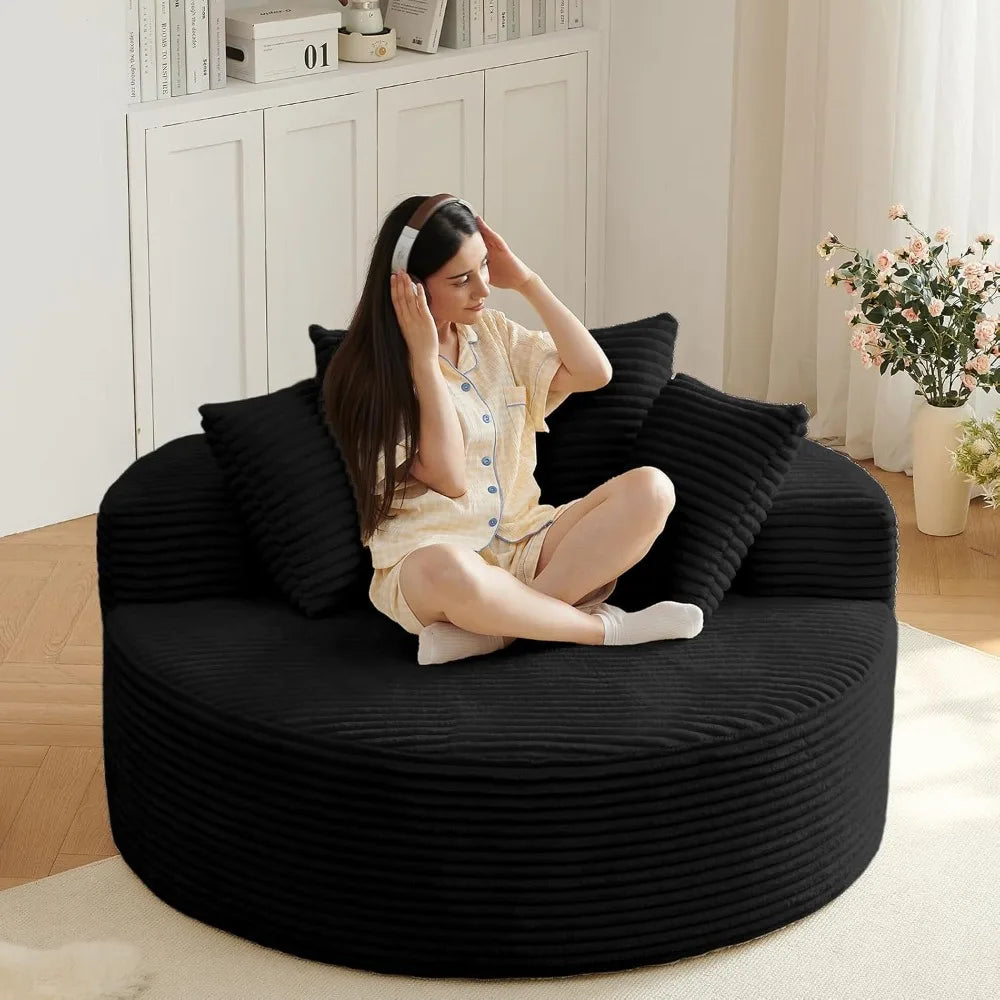 Round Cloud Chair Fluffy Corduroy Recliner Indoor Sofa Bed
