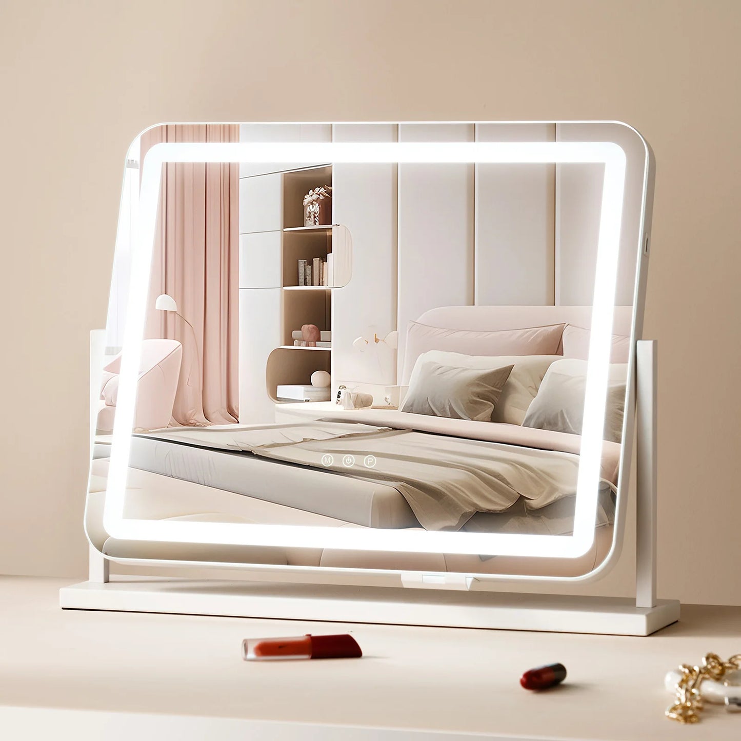 SucceBuy Vanity Mirror with Lights Three Color Lighting Modes Lighted Makeup LED Mirror 5X Magnification USB Port 360°Rotation