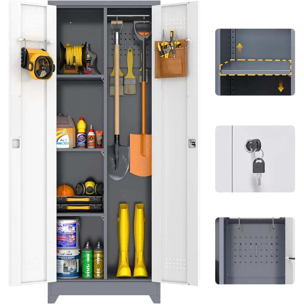 Customizable Storage Cabinet Broom Closet Tool Shed with Doors And Shelves - Durable Organization Solution for Home And Garden