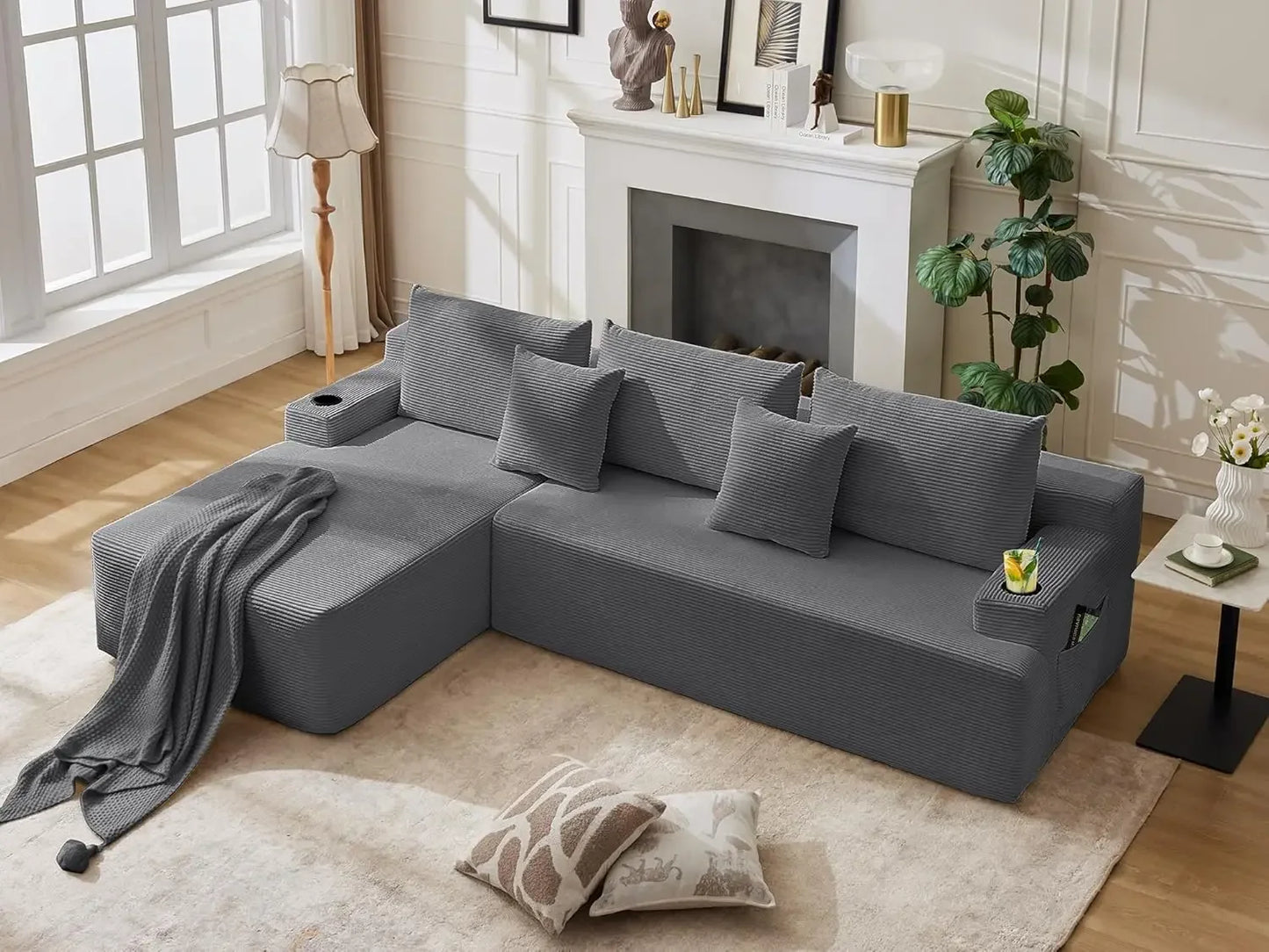 Cloud Sectional Couch Corduroy L-Shape Chaise Modular Sofa
