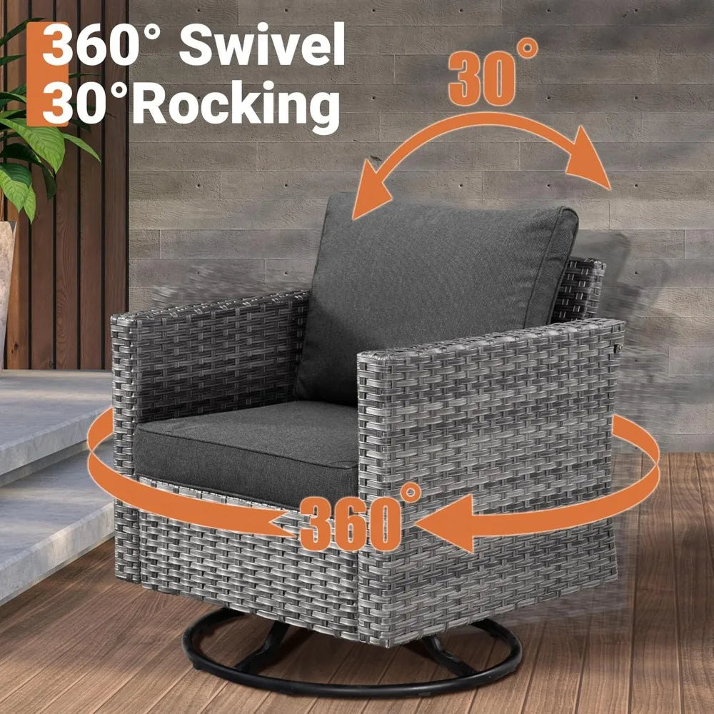 Outdoor Patio Fire Pit Conversation Set With Wicker Swivel Chairs