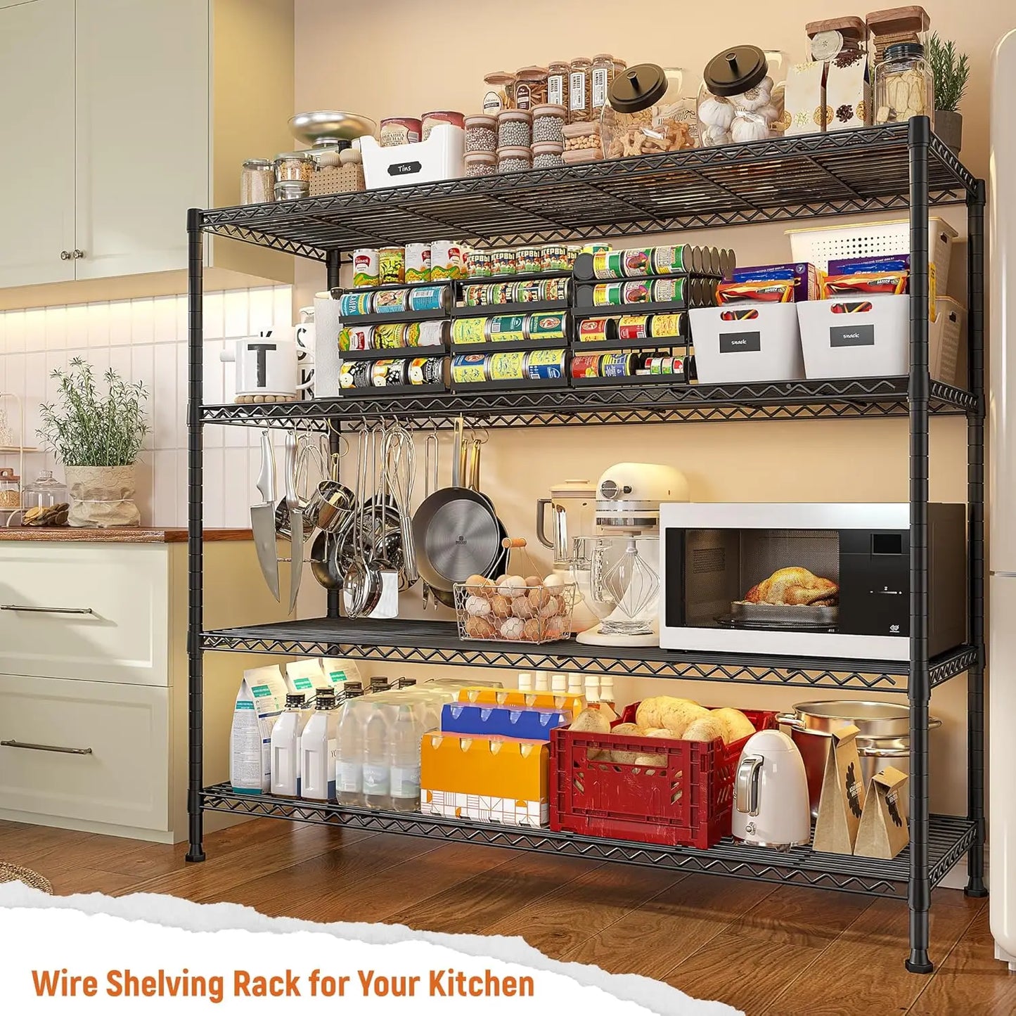 4 Tier Wire Metal Storage Shelf Unit For Pantry Kitchen