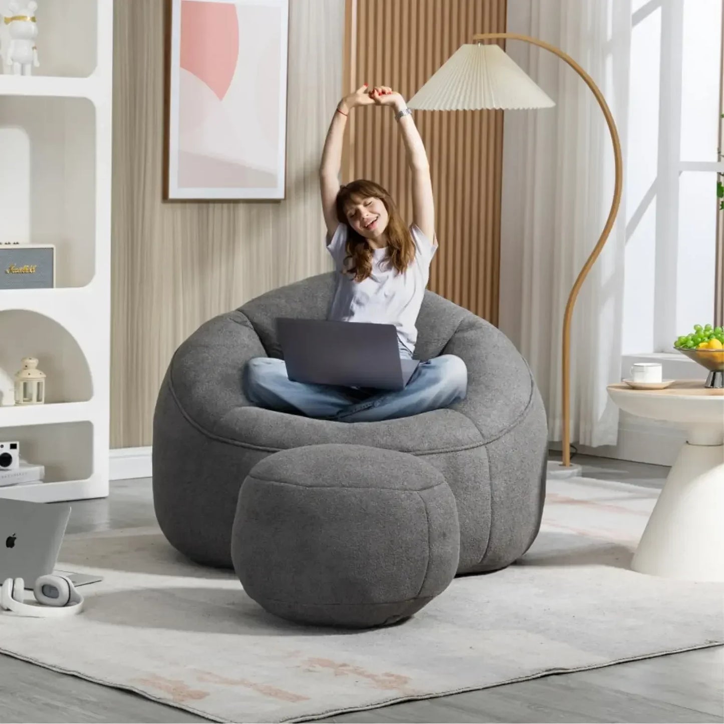 Beanbag Chair And Footstool Foam Couch For Living Room