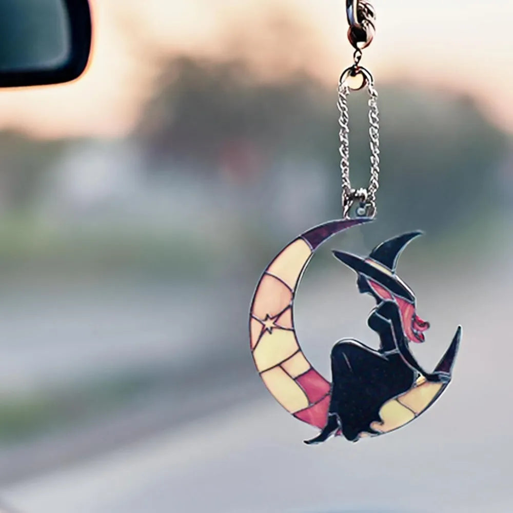 Moon Witch Car Hanging Ornament Rear View Mirror Decoration Charm