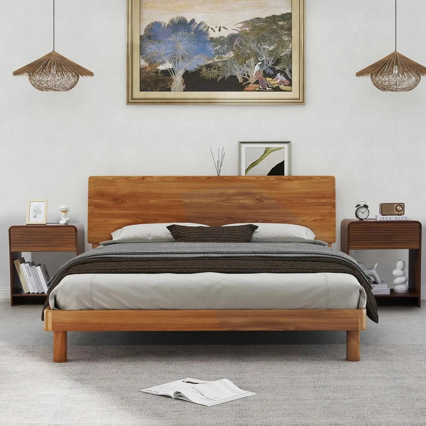 Fluted Nightstand Set Of 2 With Charging Station And Drawer Storage