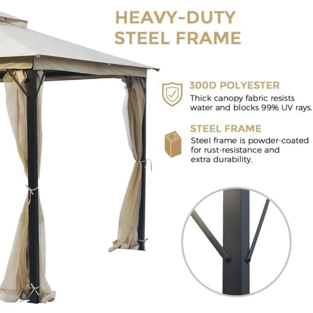 Double Soft Top Gazebo With Vent And Mosquito Netting