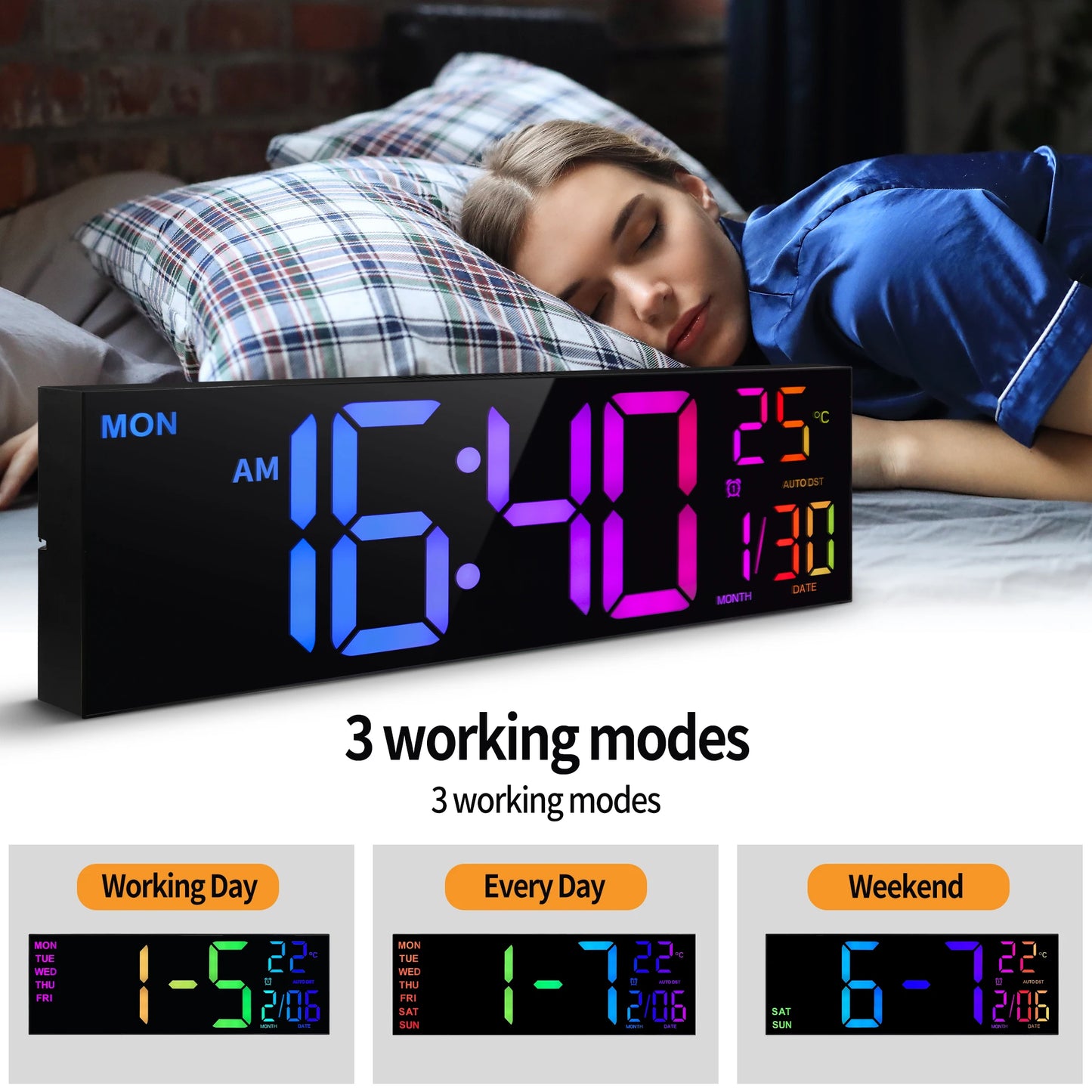 Digital Wall Clock With LED Display Alarm Remote Temperature