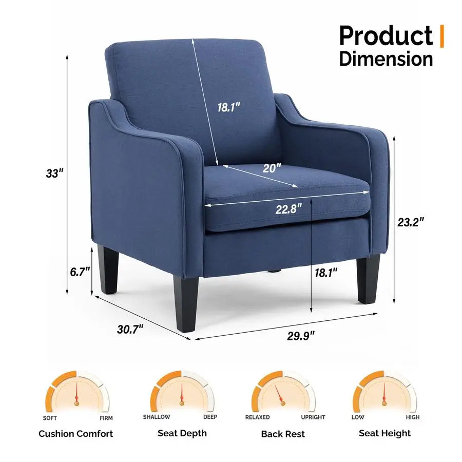 Navy Blue Accent Chairs for Living Room, Line Comfy Upholstered Chair Mid Century Modern Armchair for Bedroom, Home Office