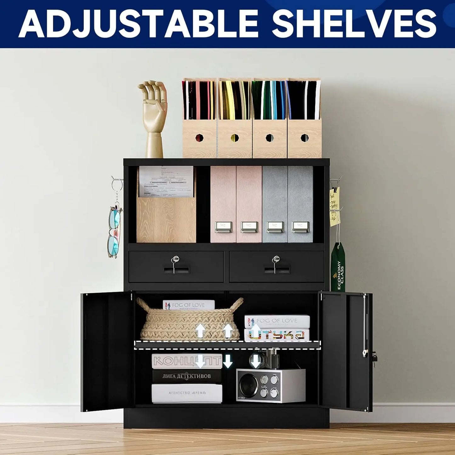 Metal Storage Cabinet with Drawers and Locking Doors,- Steel Lockable Storage Cabinet with Shelves for Home, Customized