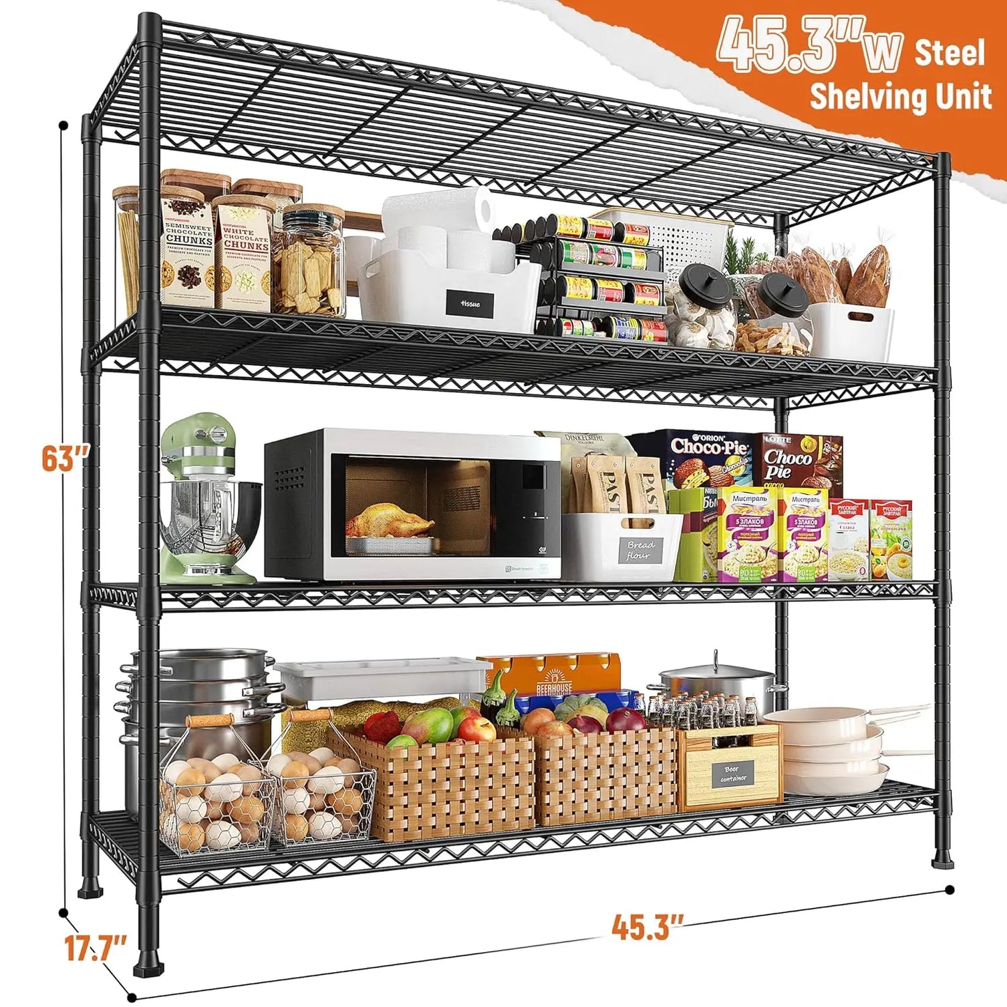4 Tier Wire Metal Storage Shelf Unit For Pantry Kitchen