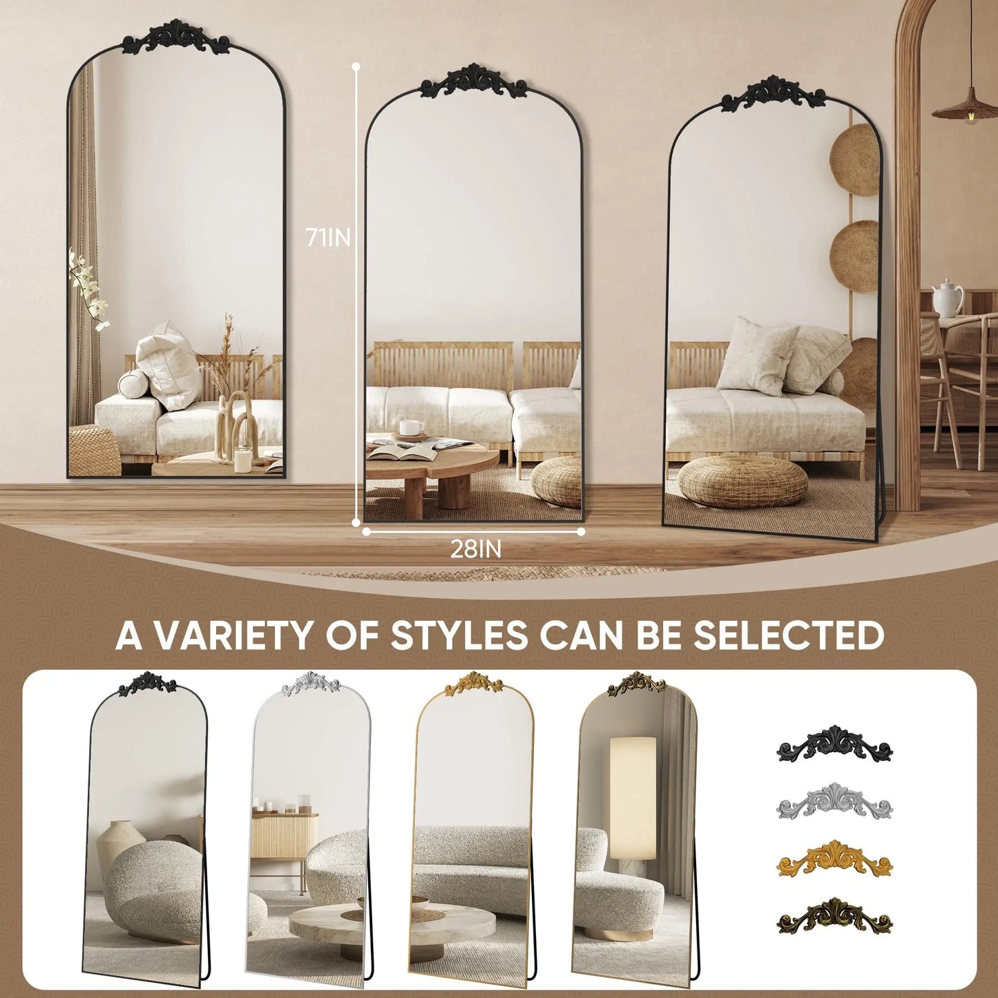 Antok Full Length Mirror With Carved Standing Halling