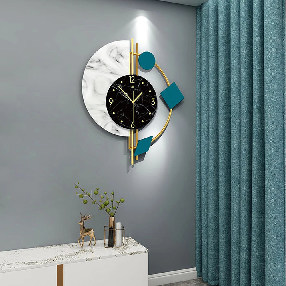 Silent Marble Semicircle Quartz Wall Clock For Living Room Decor