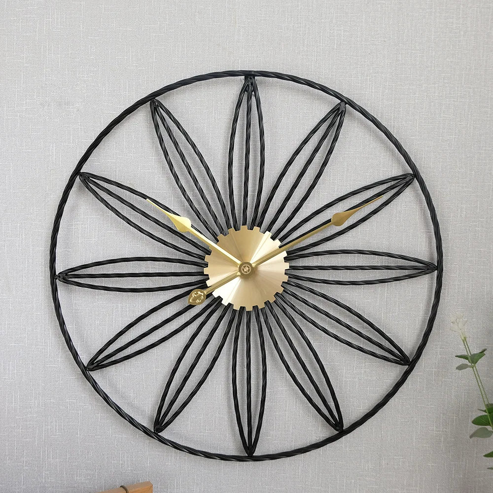 Wrought Iron Wall Clock Modern Minimalist Round Metal Living Room
