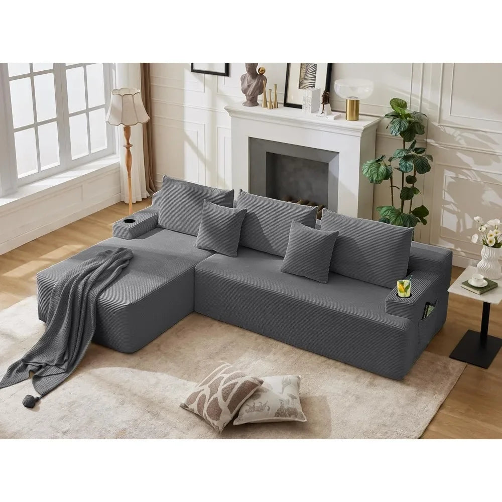 Cloud Sectional Couch Corduroy L-Shape Chaise Modular Sofa