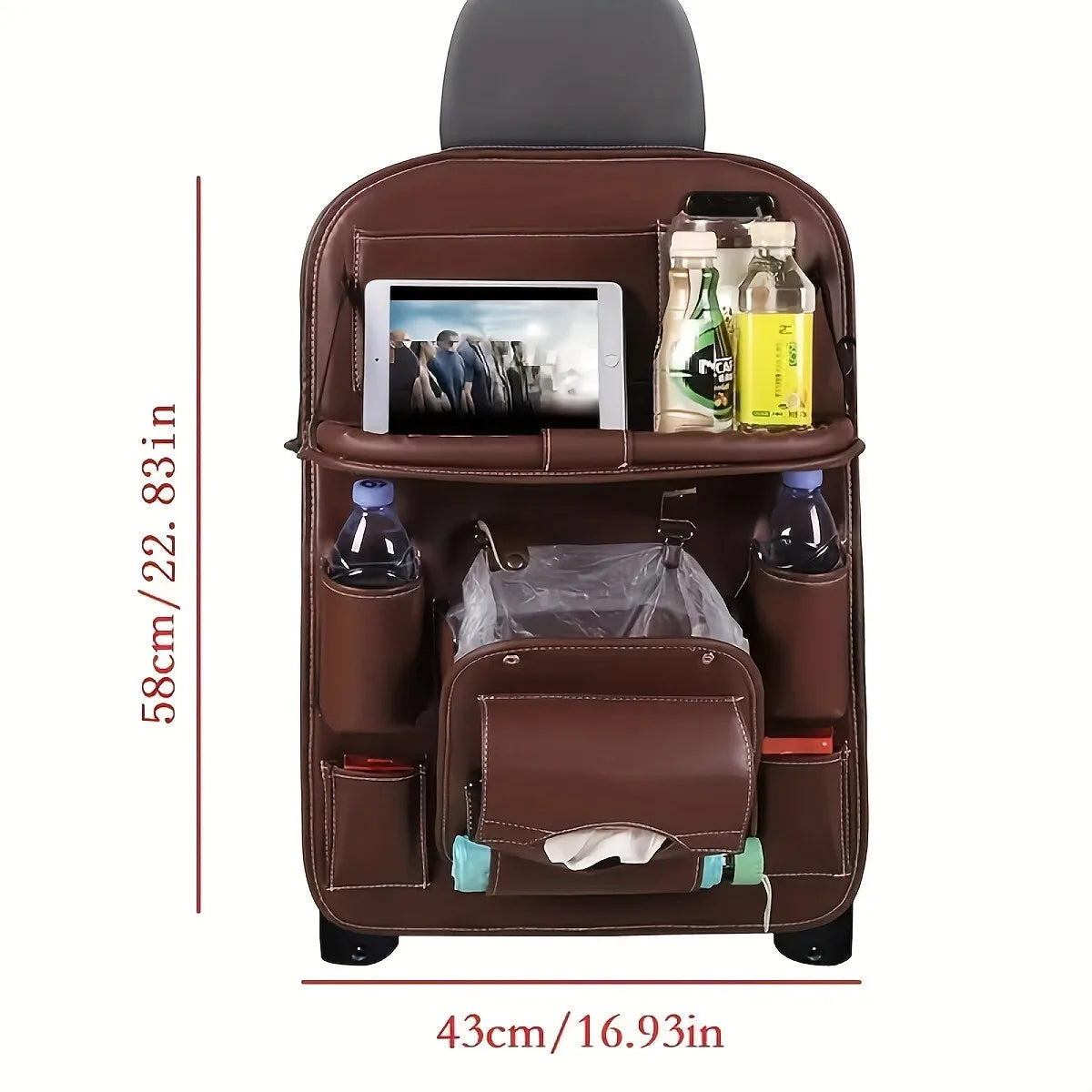 Car Seat Back Organizer Bag PU Leather Multifunction Storage Box