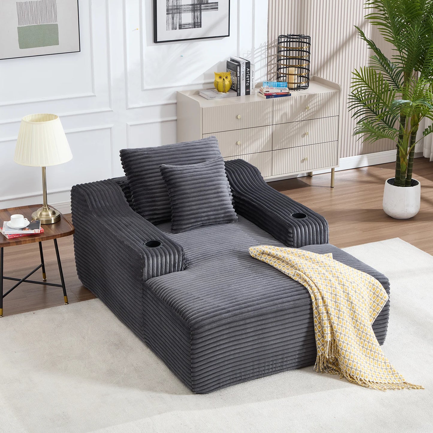 Corduroy Upholstered Chaise Lounge Chair Sofa Bed for Living Room