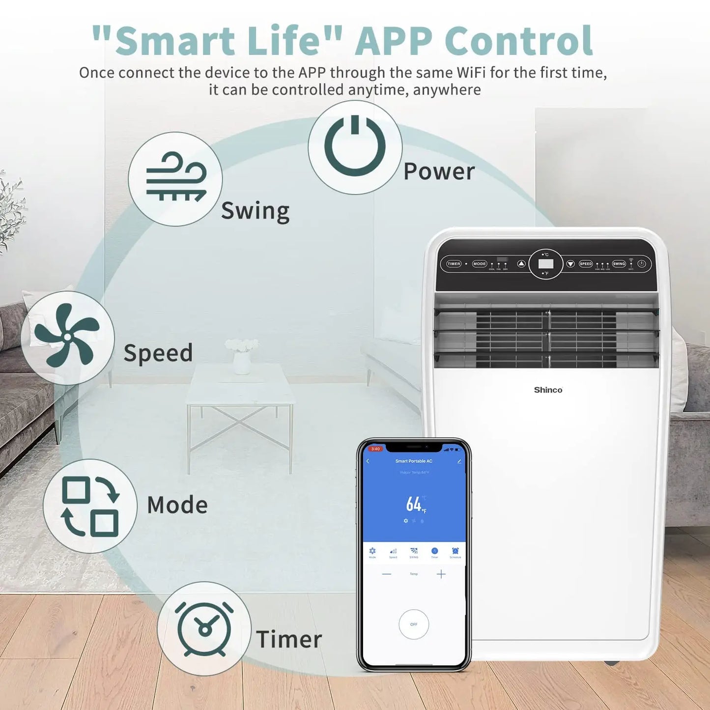 Shinco 12,000 BTU Smart WiFi Portable Air Conditioner