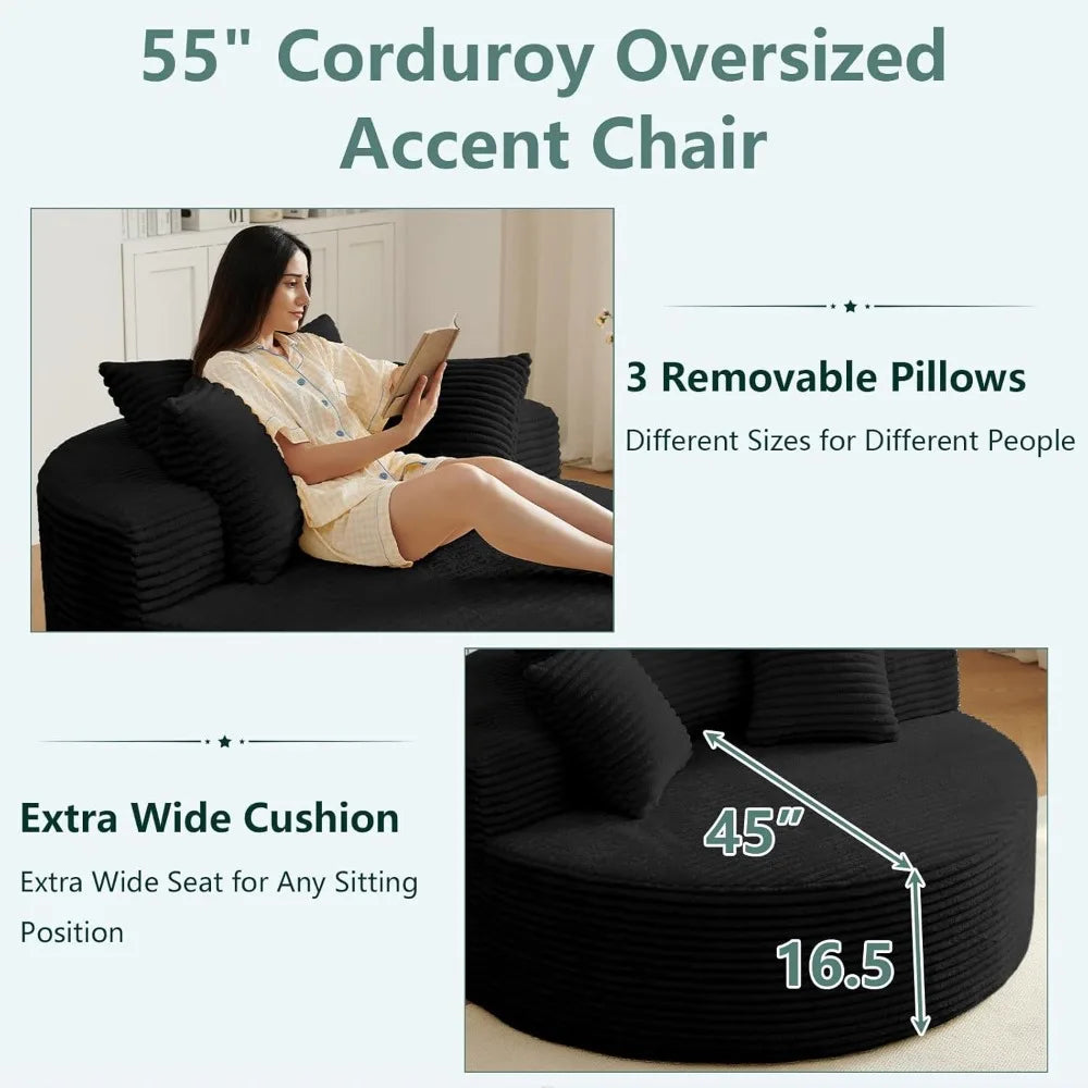 Round Cloud Chair Fluffy Corduroy Recliner Indoor Sofa Bed