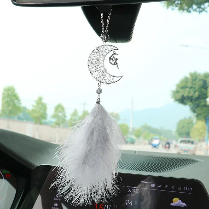 NONECN Car Hang Ornaments Moon Stars Feather Wind Chimes