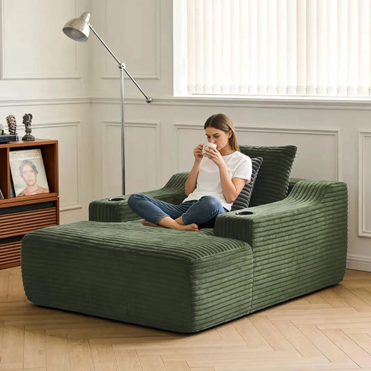 Corduroy Upholstered Chaise Lounge Chair Sofa Bed for Living Room