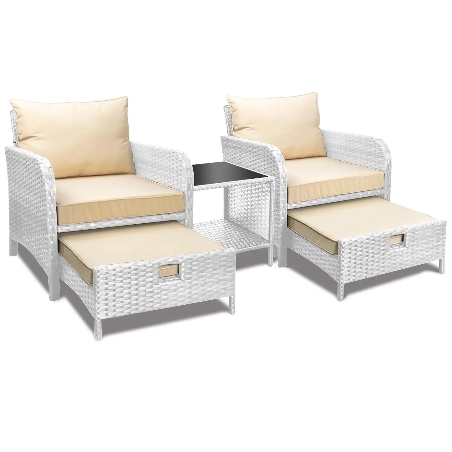 5 Piece Patio Conversation Set Rattan Wicker Outdoor Lounge Chairs