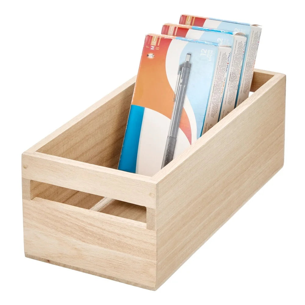 Paulownia Wood Storage Bin With Handles For Modular Kitchen Organization