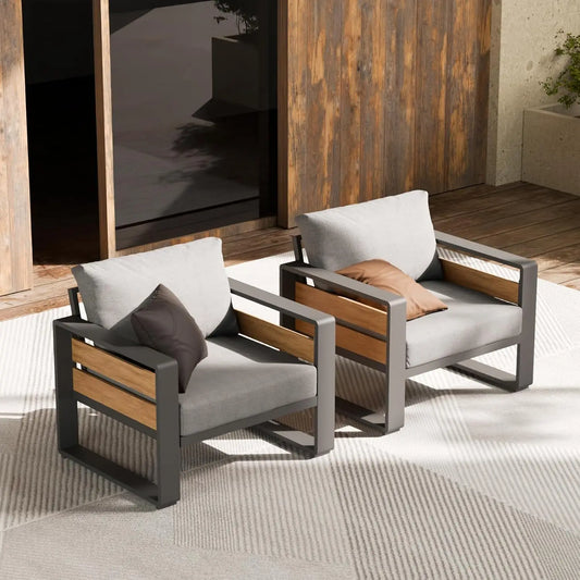 Modern Outdoor Aluminum Armchairs Set For All Weather Use