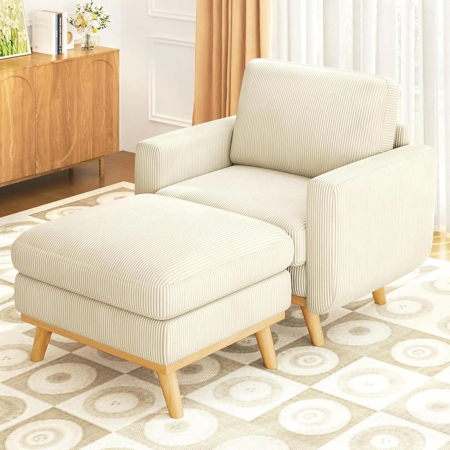 Corduroy Loveseat Sofa With Spring Cushion And Solid Wood Frame