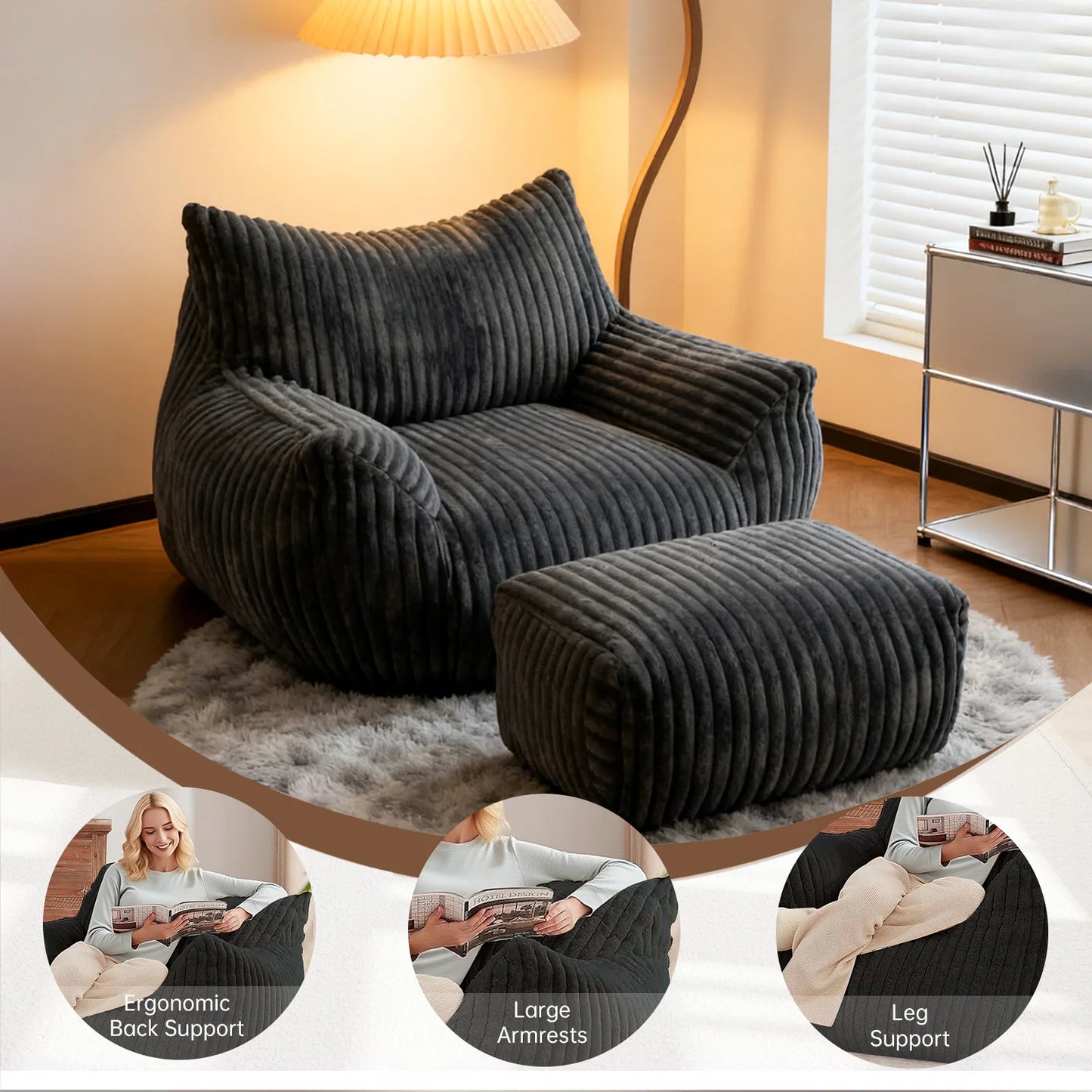 Reading Chair Bean Bag For Adults Living Room Foam Couch