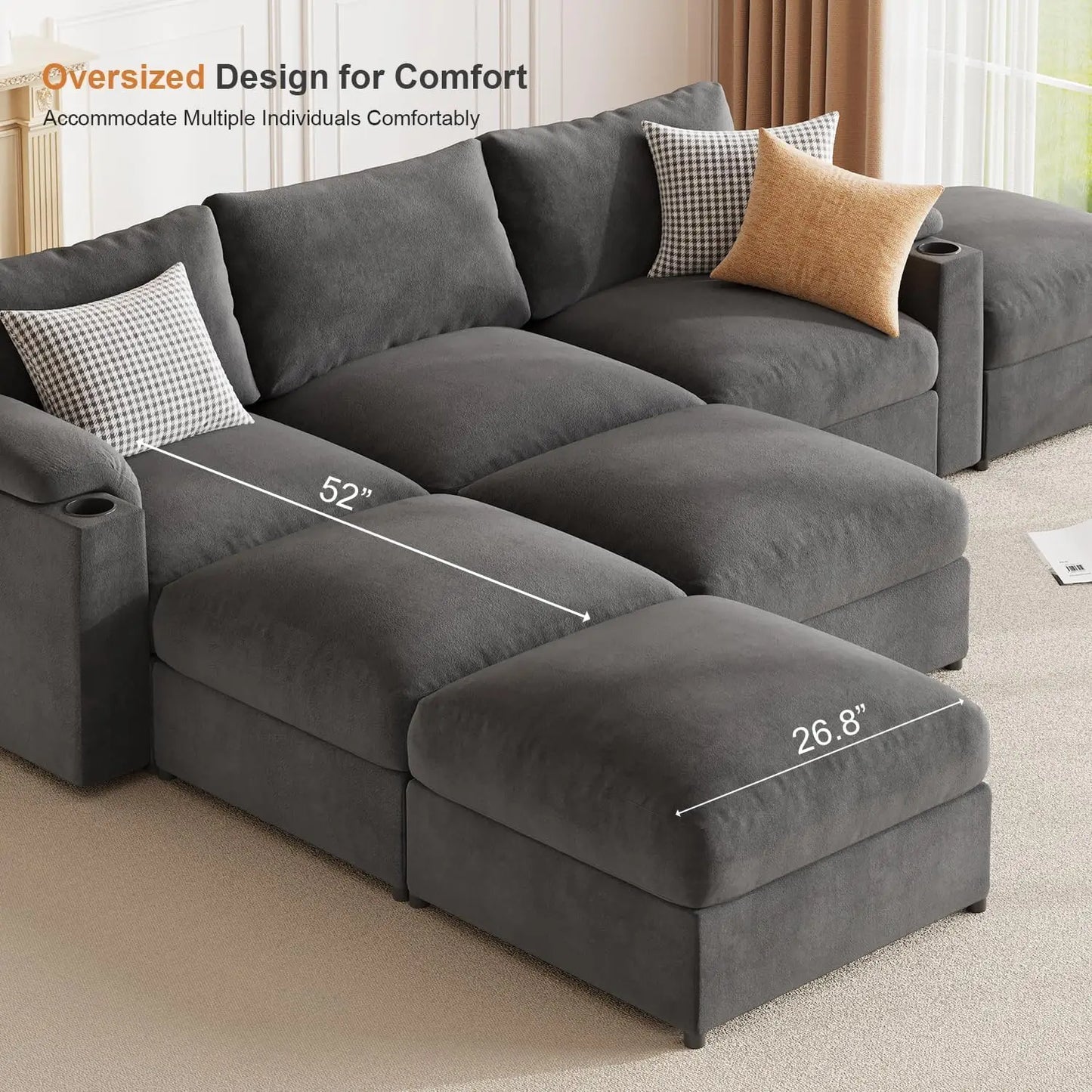 Velvet Modular Sectional Sofa U Shaped Convertible Sleeper Chaise