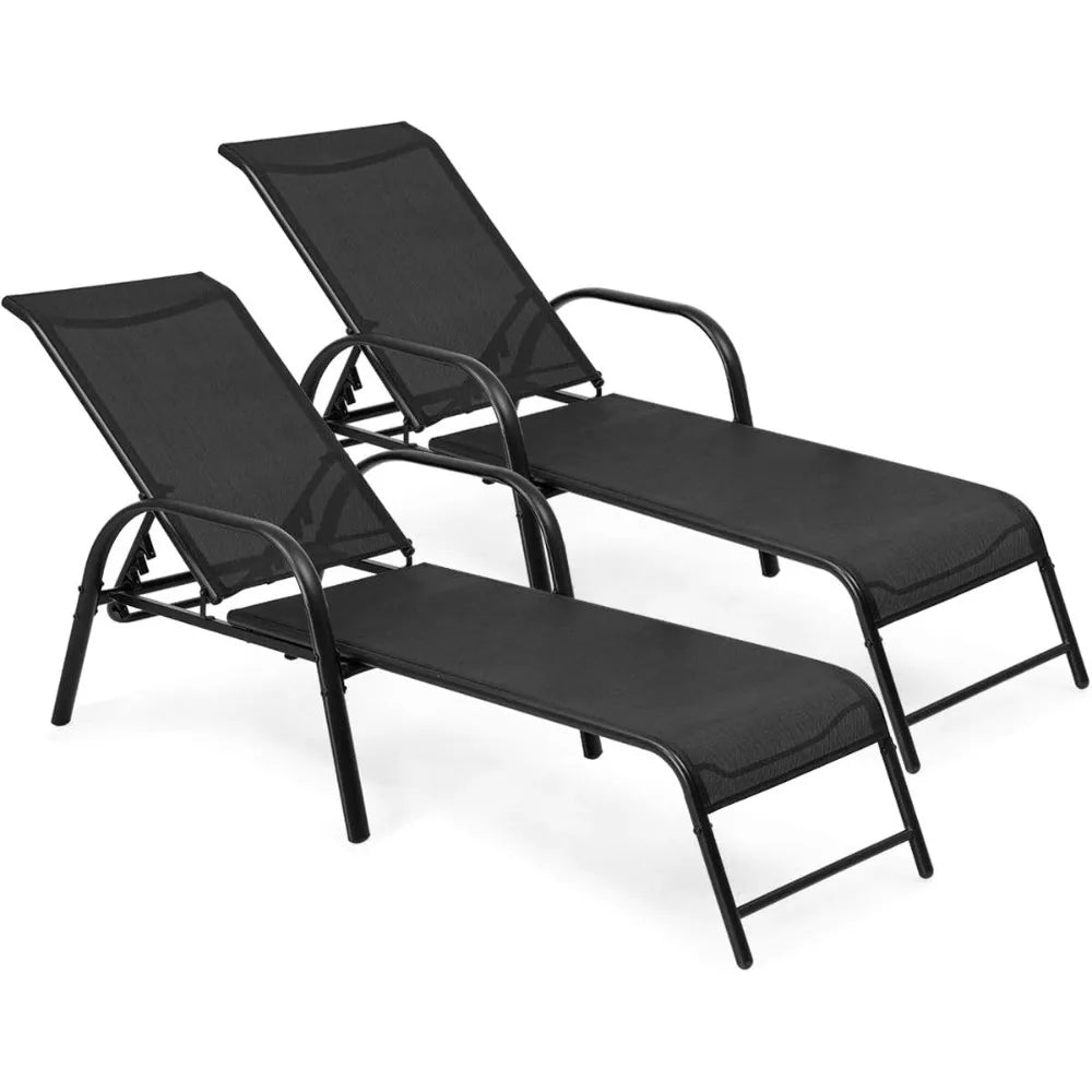 Adjustable Reclining Outdoor Patio Chaise Lounge Set With 5-Position Backrest