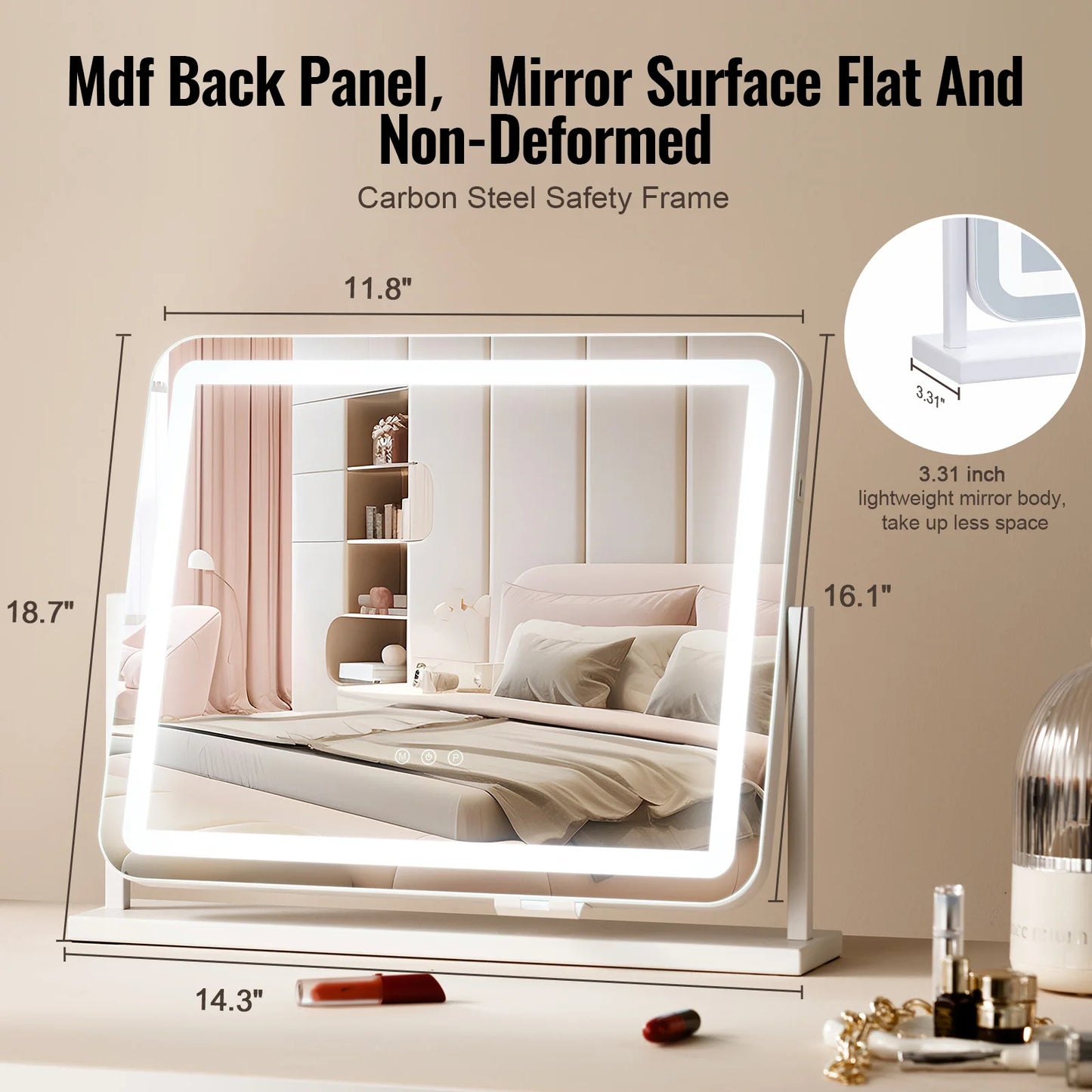 SucceBuy Vanity Mirror with Lights Three Color Lighting Modes Lighted Makeup LED Mirror 5X Magnification USB Port 360°Rotation