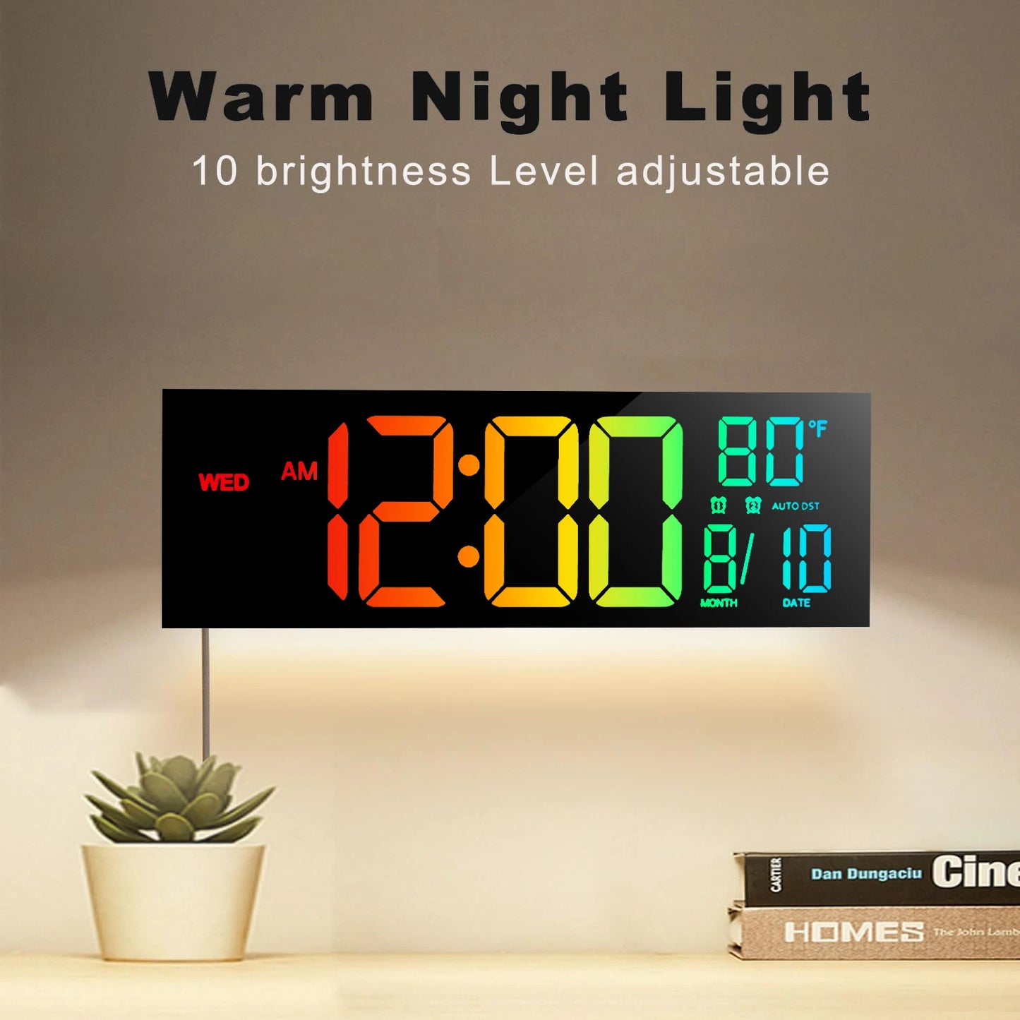 Digital Wall Clock With LED Display Alarm Remote Temperature