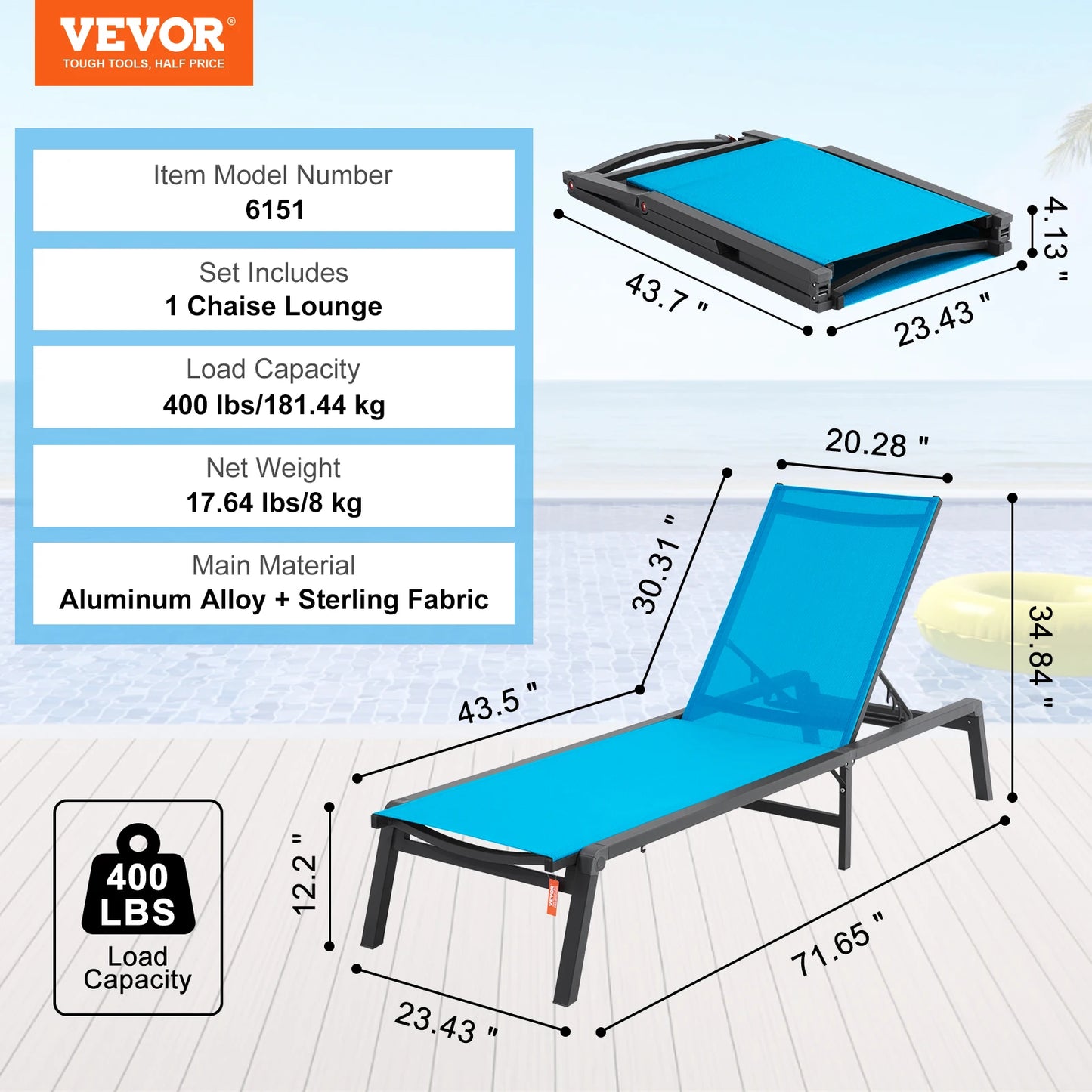 Chaise Lounge Chair Outdoor Aluminum Patio Folding Pool Recliner
