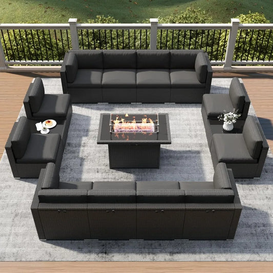 15 Piece Patio Furniture Set With Fire Pit Table Outdoor