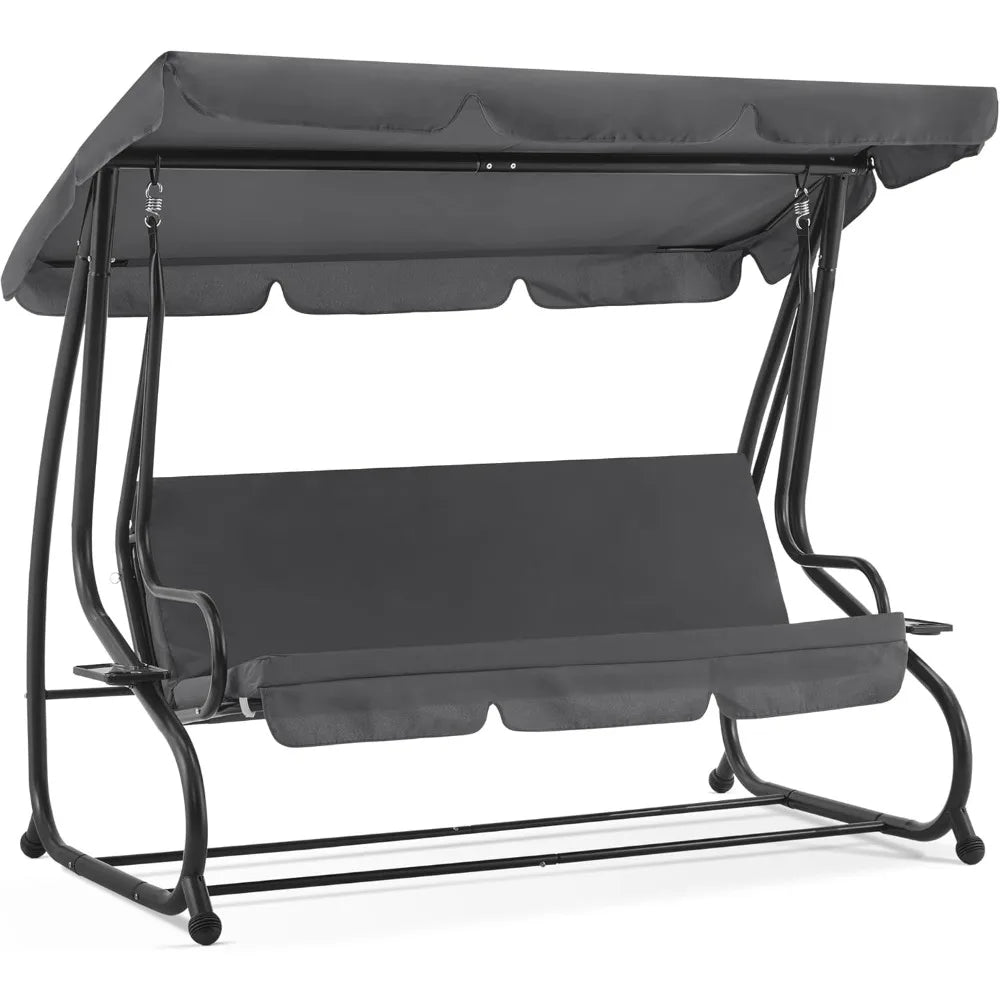 Three Seat Patio Swing Chair With Adjustable Canopy And Weather Resistant Steel