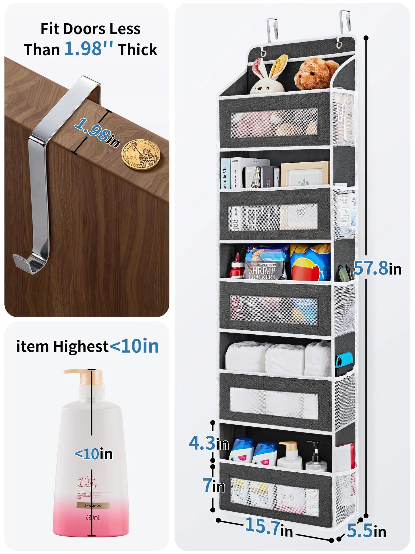 Over The Door 5 Shelf Organizer With Anti Tilt