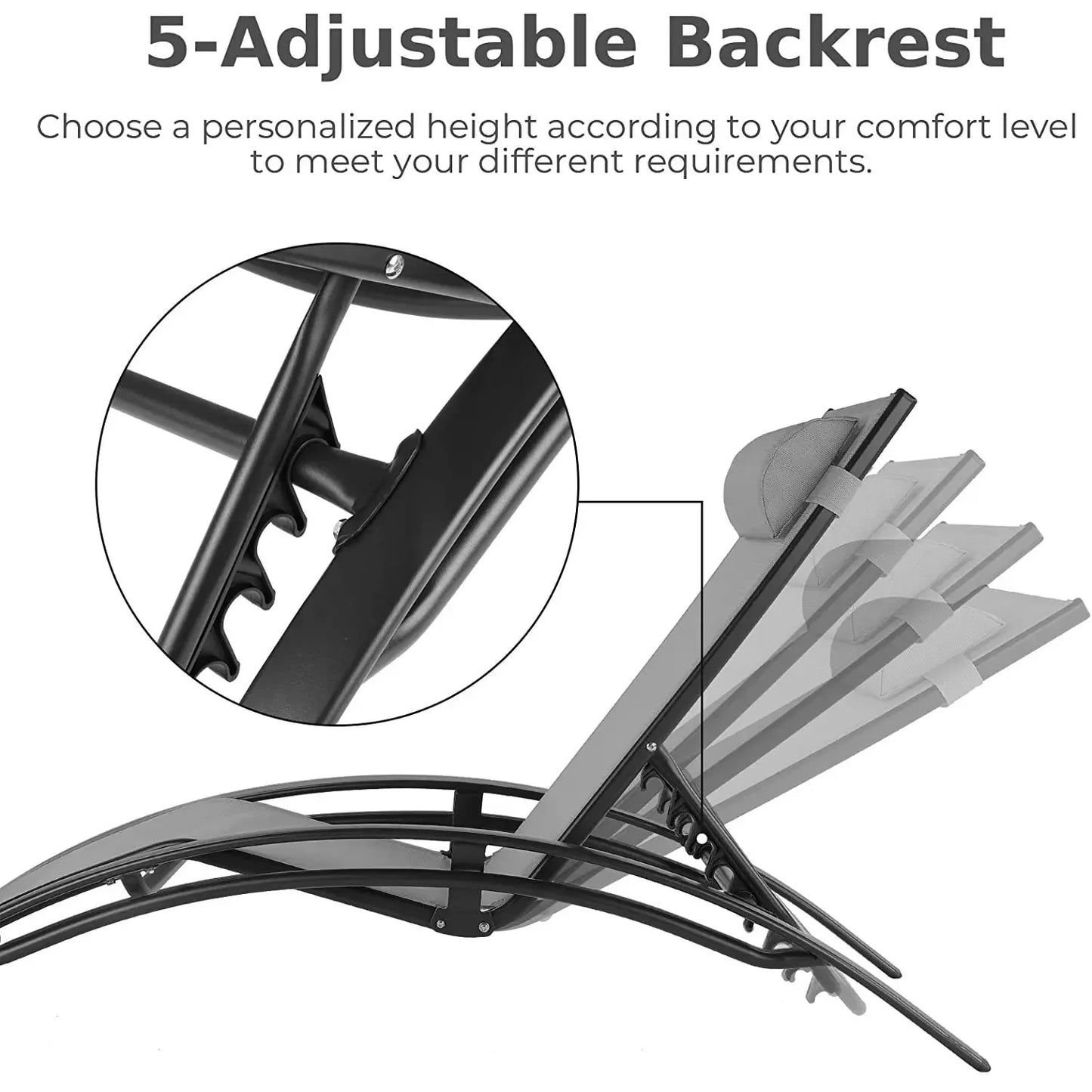 AuAg Aluminum Outdoor Lounge Chair Set With 5 Adjustable Positions